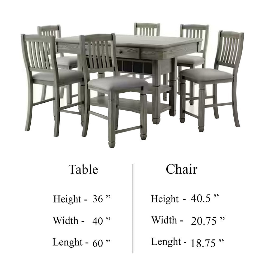 Yani 7pc Counter Height Dining Table and Chair Set Wire Brushed Gray BM332529