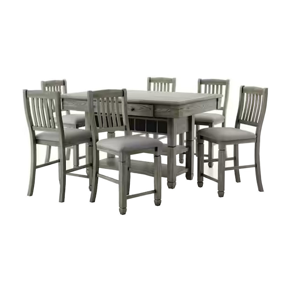 Yani 7pc Counter Height Dining Table and Chair Set, Wire Brushed Gray
