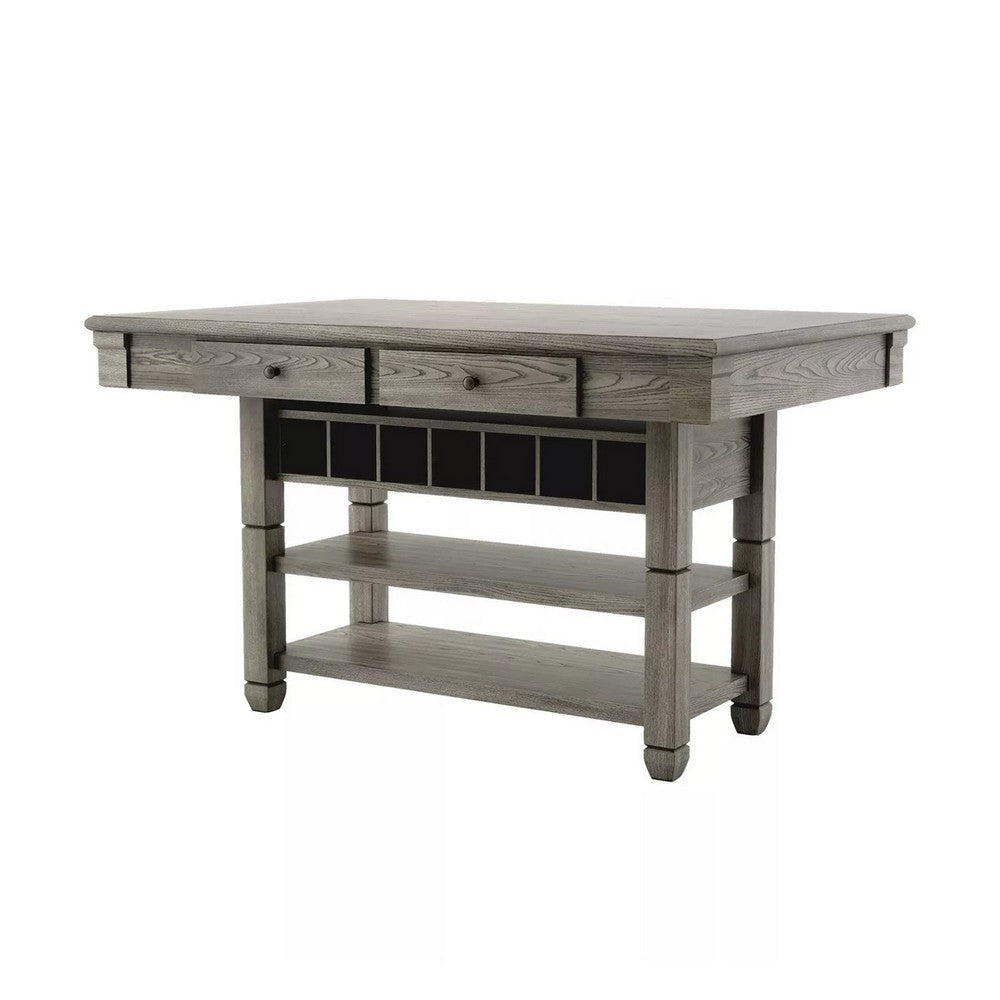 Yani Counter Height Table 60 Inch Rectangular Top Gray Solid Wood BM332530