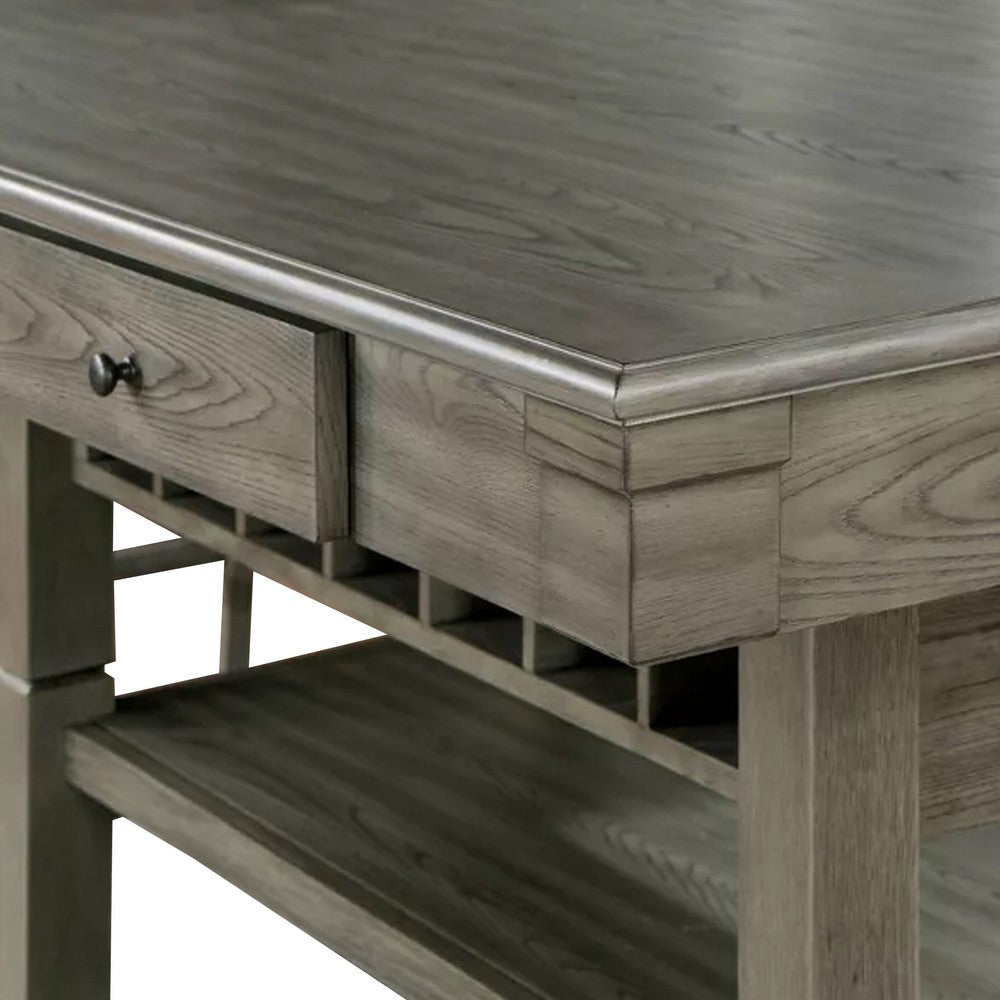 Yani Counter Height Table 60 Inch Rectangular Top Gray Solid Wood BM332530