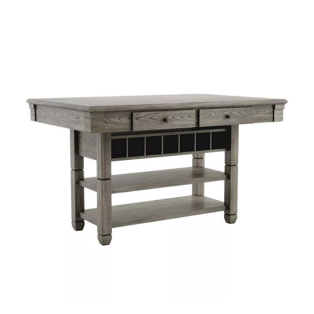 Yani Counter Height Table, 60 Inch Rectangular Top, Gray Solid Wood