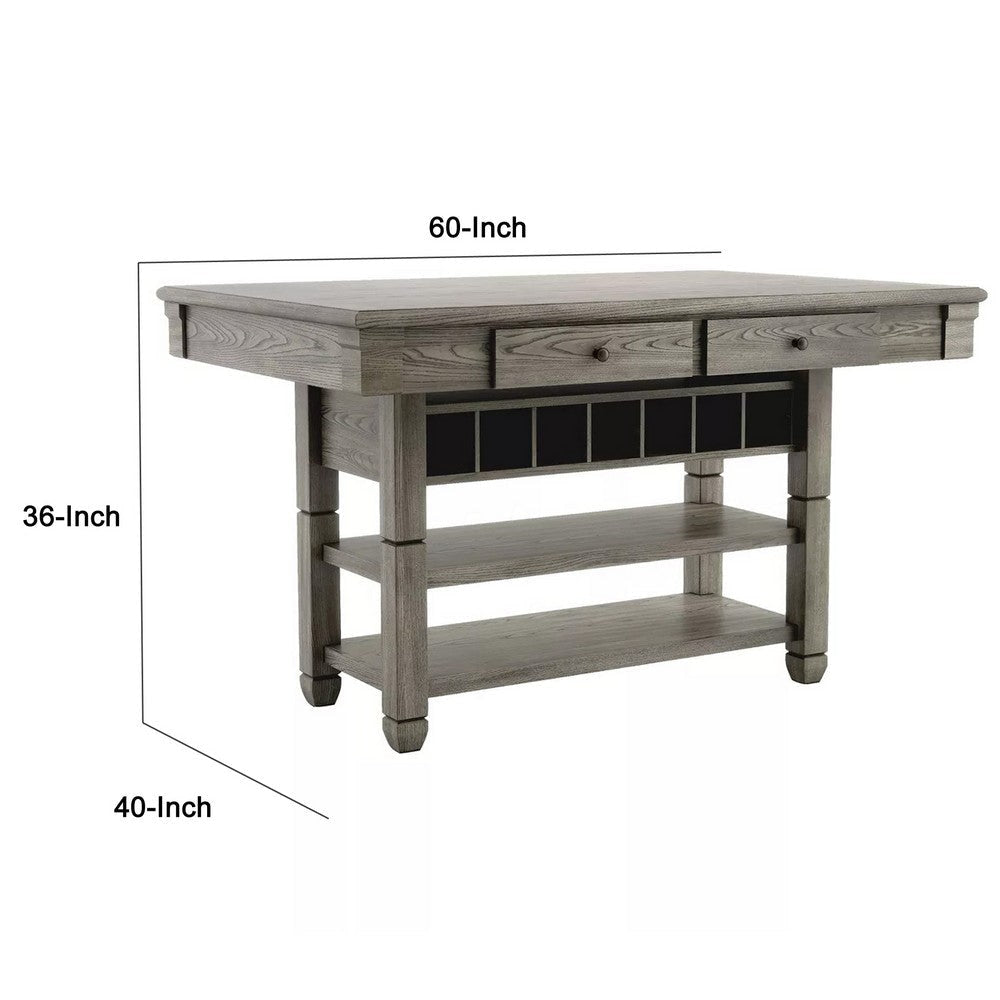 Yani Counter Height Table 60 Inch Rectangular Top Gray Solid Wood BM332530