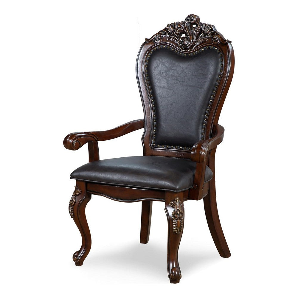 Zenie 7pc Dining Set Classy Cherry Brown Wood Table 6 Carved Chairs
