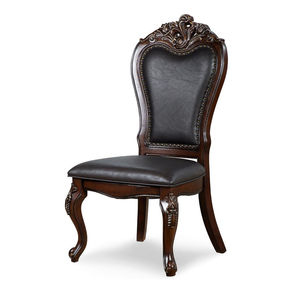 Zenie 7pc Dining Set Classy Cherry Brown Wood Table 6 Carved Chairs