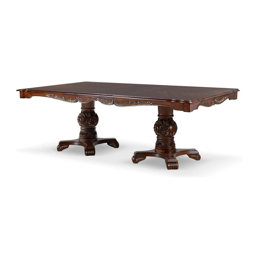Zenie 7pc Dining Set Classy Cherry Brown Wood Table 6 Carved Chairs