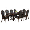 Zenie 9pc Dining Set, Classy Cherry Brown Wood Table, 8 Carved Chairs