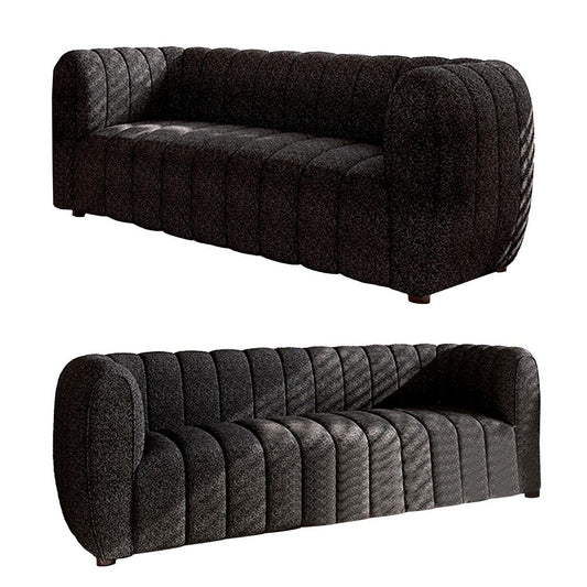 Hery Sofa and Loveseat Set, Black Boucle, Vertical Channel Tufting