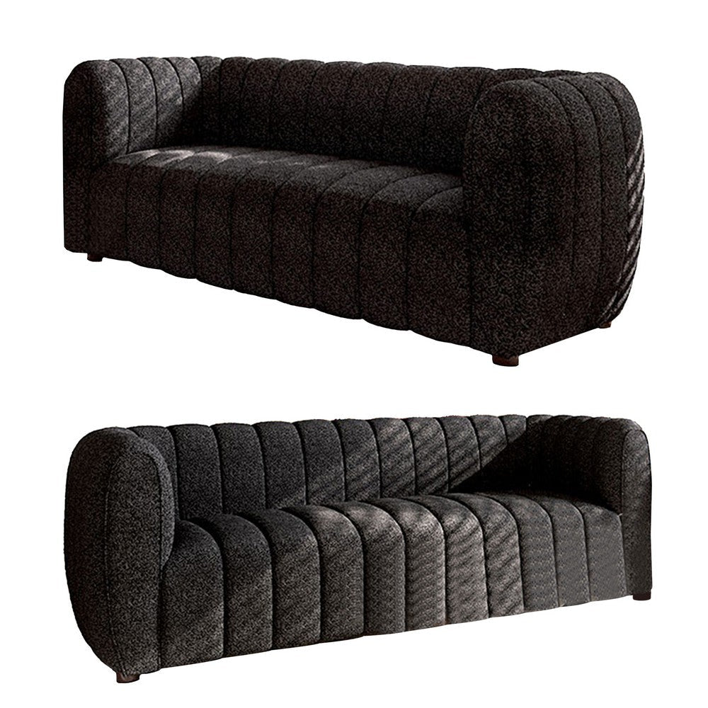 Hery Sofa and Loveseat Set, Black Boucle, Vertical Channel Tufting