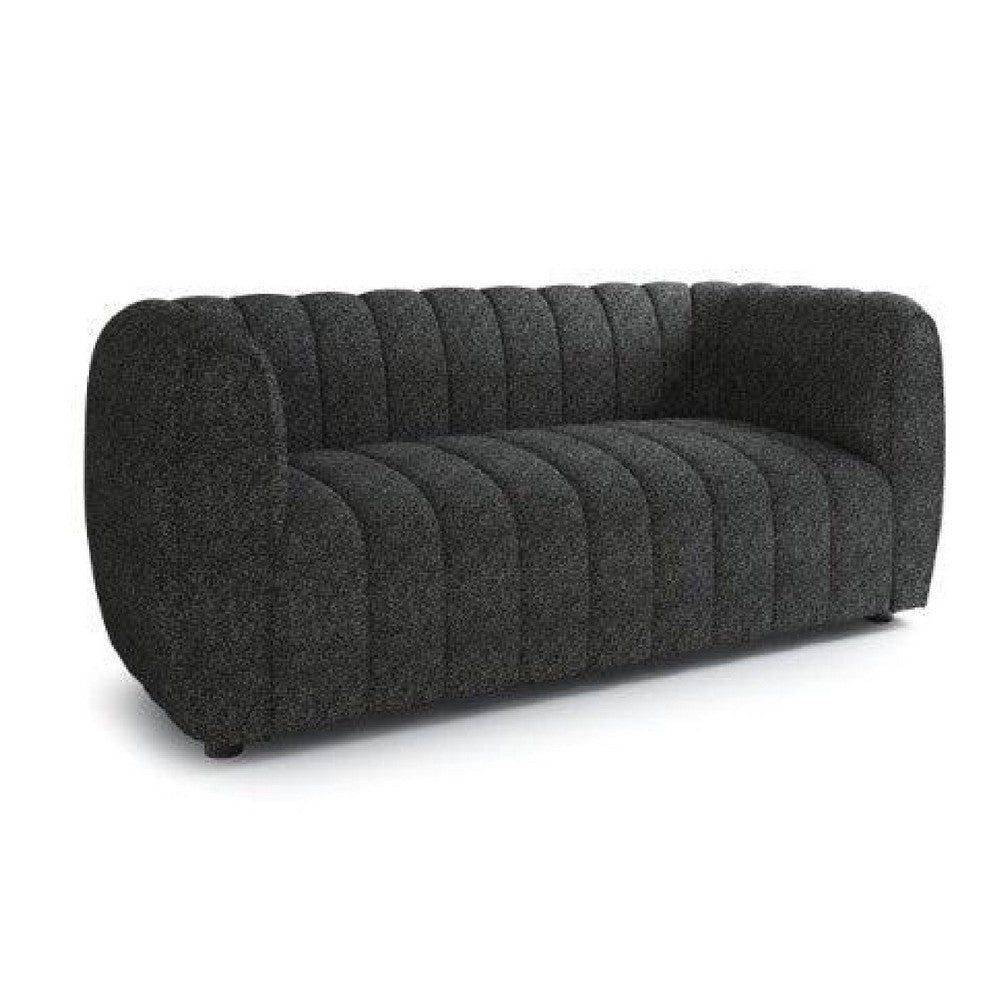 Hery Loveseat, 65 Inch, Black Boucle, Vertical Channel Tufted Details