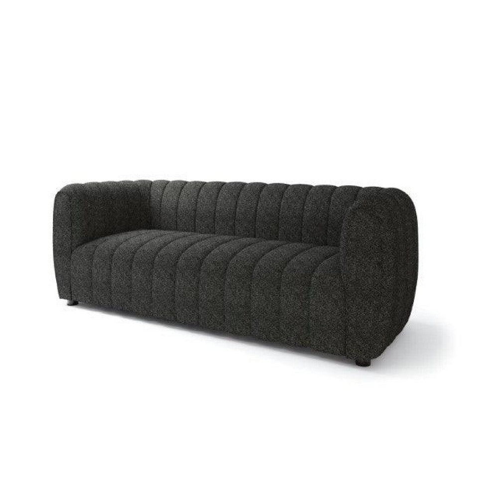 Hery Sofa, 83 Inch, Black Boucle, Vertical Channel Tufted Details