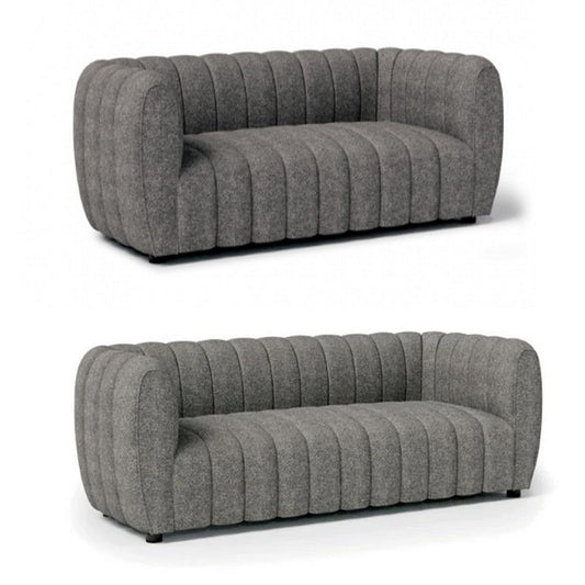 Hery Sofa and Loveseat Set, Gray Boucle, Vertical Channel Tufting