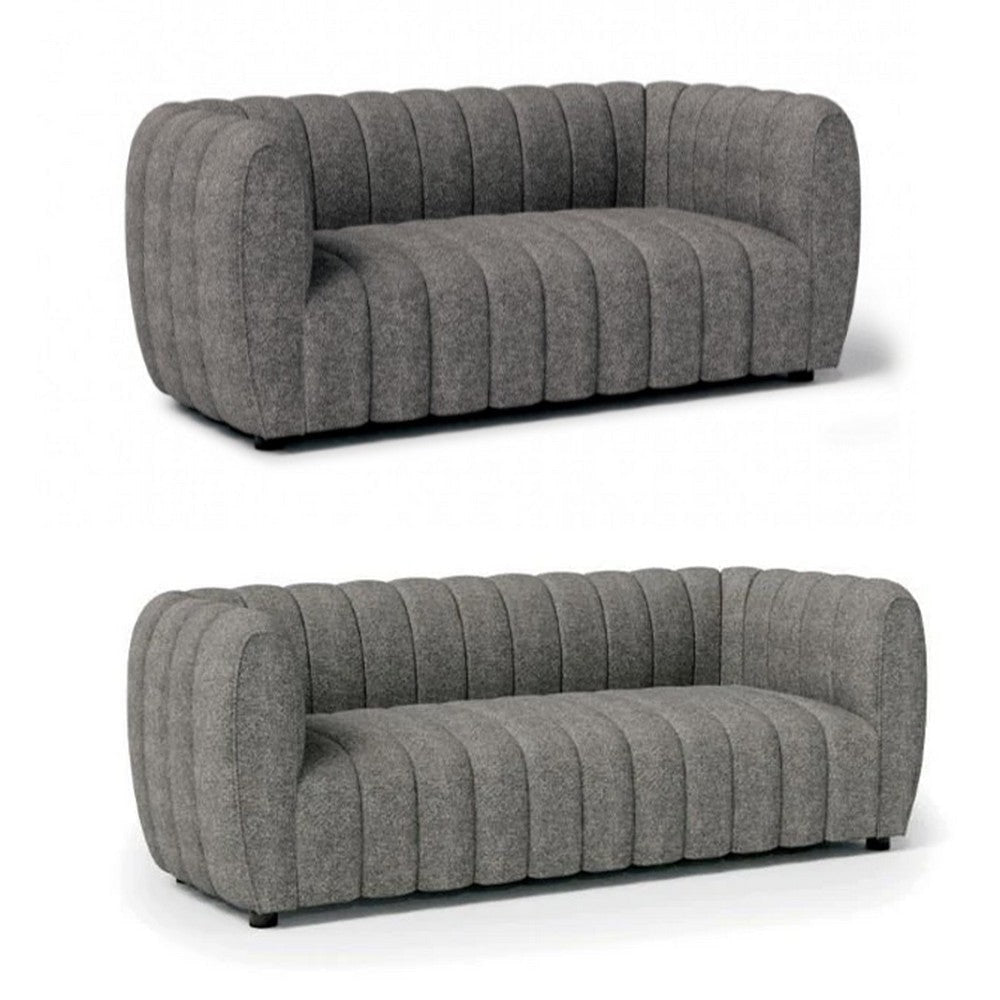 Hery Sofa and Loveseat Set, Gray Boucle, Vertical Channel Tufting