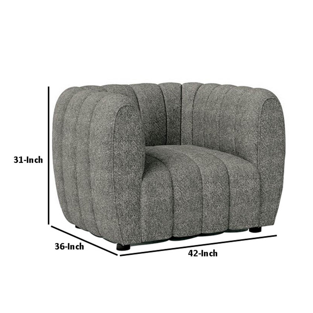 Hery Accent Armchair 36 Inch Gray Boucle Vertical Channel Tufted BM332540