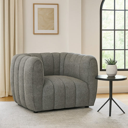 Hery Accent Armchair, 36 Inch, Gray Boucle, Vertical Channel Tufted