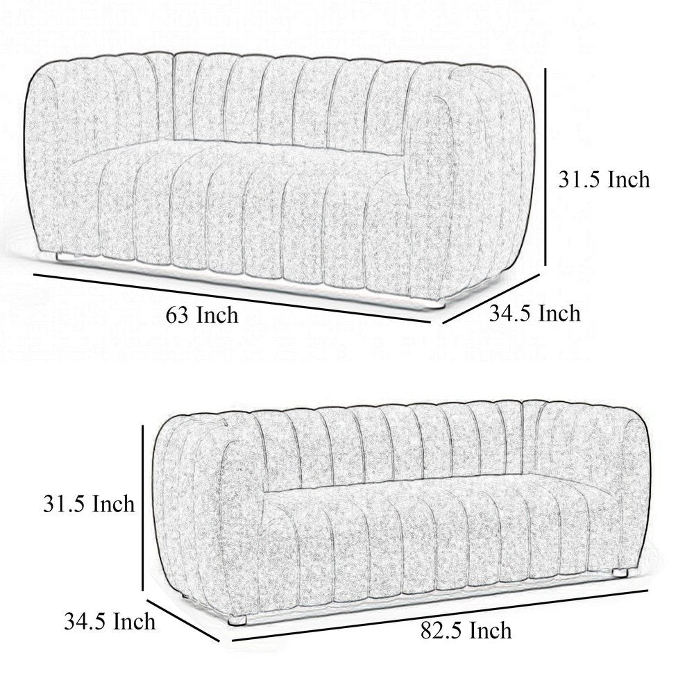 Hery Sofa and Loveseat Set White Boucle Vertical Channel Tufting BM332543