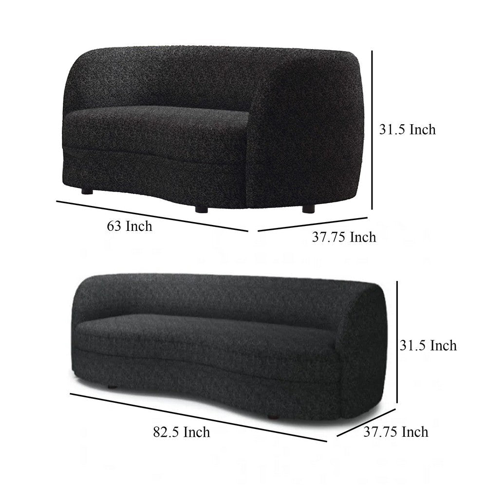 Srey 2pc Sofa and Loveseat Set Black Boucle Curved Kidney Shape BM332546