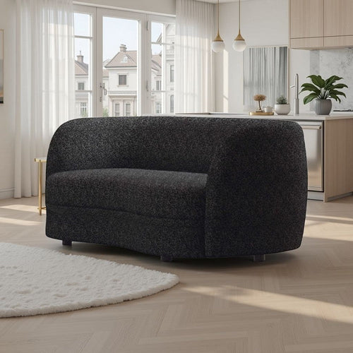 Srey 2pc Sofa and Loveseat Set, Black Boucle, Curved Kidney Shape