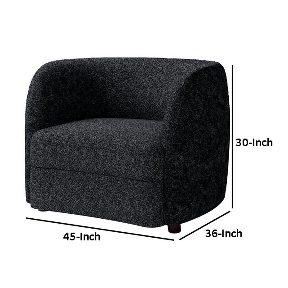 Srey Accent Chair 37 Inch Plush Black Boucle Curved Kidney Shape BM332547