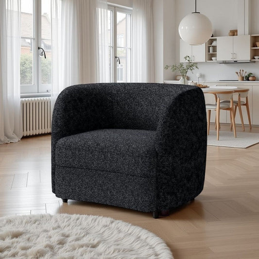 Srey Accent Chair, 37 Inch, Plush Black Boucle, Curved Kidney Shape