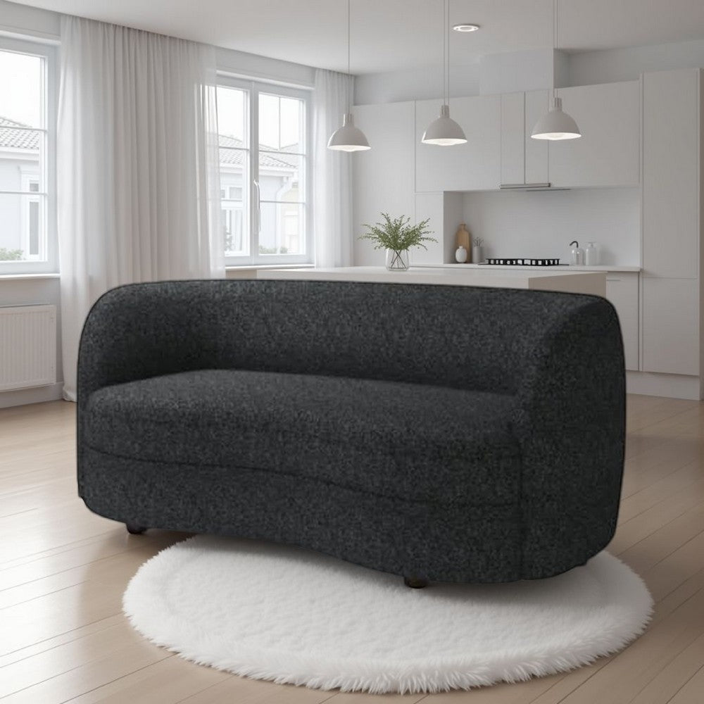 Srey Loveseat, 64 Inch, Plush Black Boucle, Soft Curved Kidney Shape