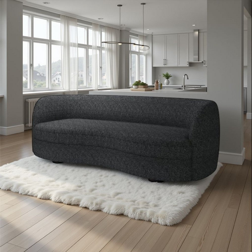 Srey Sofa, 84 Inch, Plush Black Boucle, Curved Curved Kidney Shape