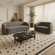 Srey 2pc Sofa and Loveseat Set, Gray Boucle, Curved Kidney Shape