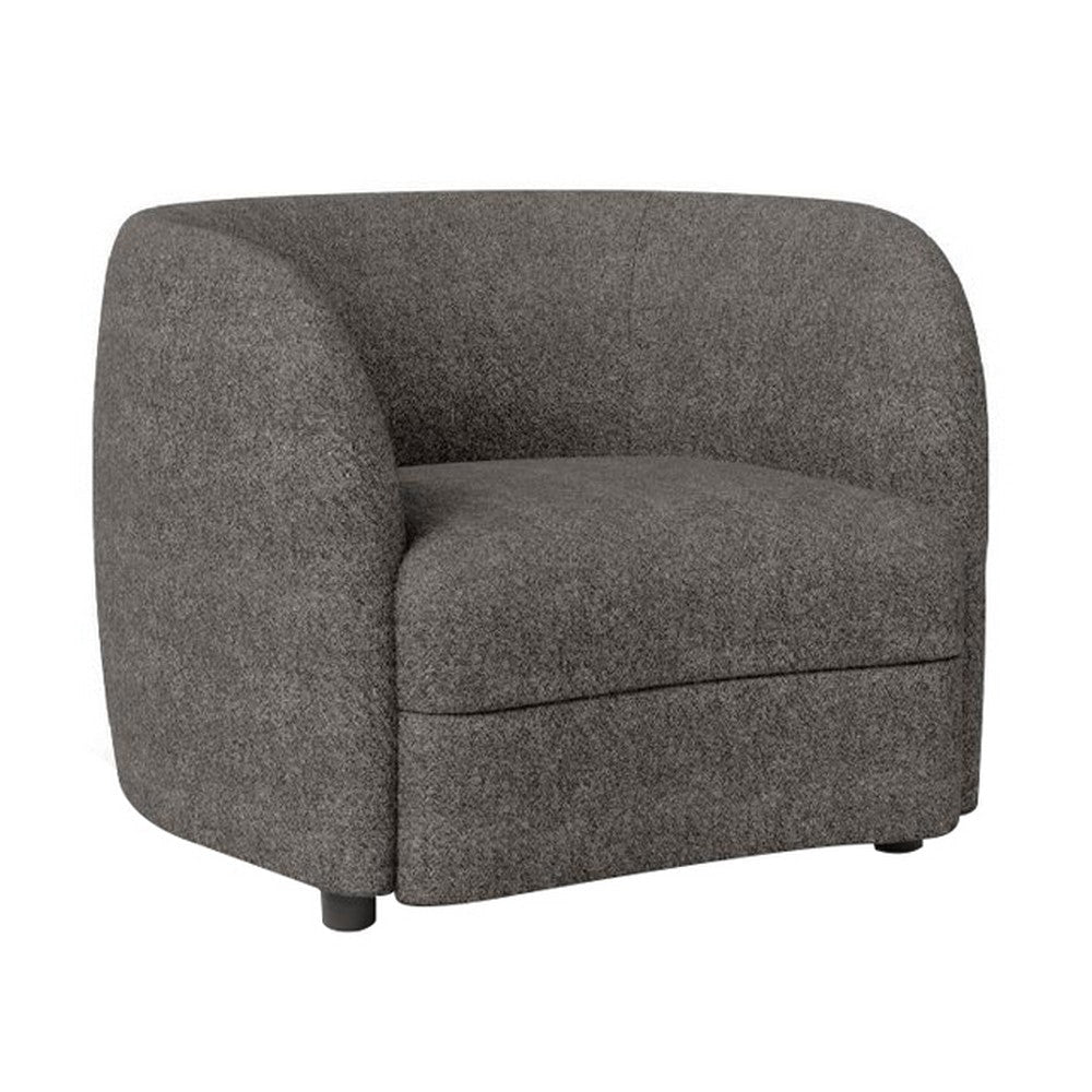 Srey Accent Chair, 37 Inch, Plush Gray Boucle, Curved Kidney Shape