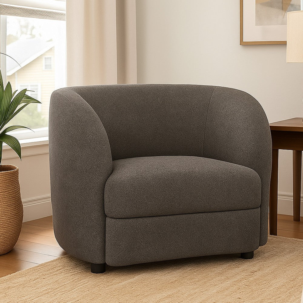 Srey Accent Chair, 37 Inch, Plush Gray Boucle, Curved Kidney Shape