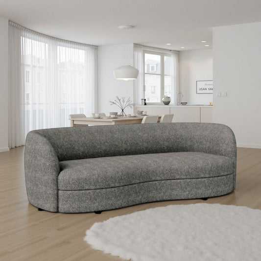 Srey Sofa, 84 Inch, Charcoal Gray Boucle, Smooth Curved Kidney Shape