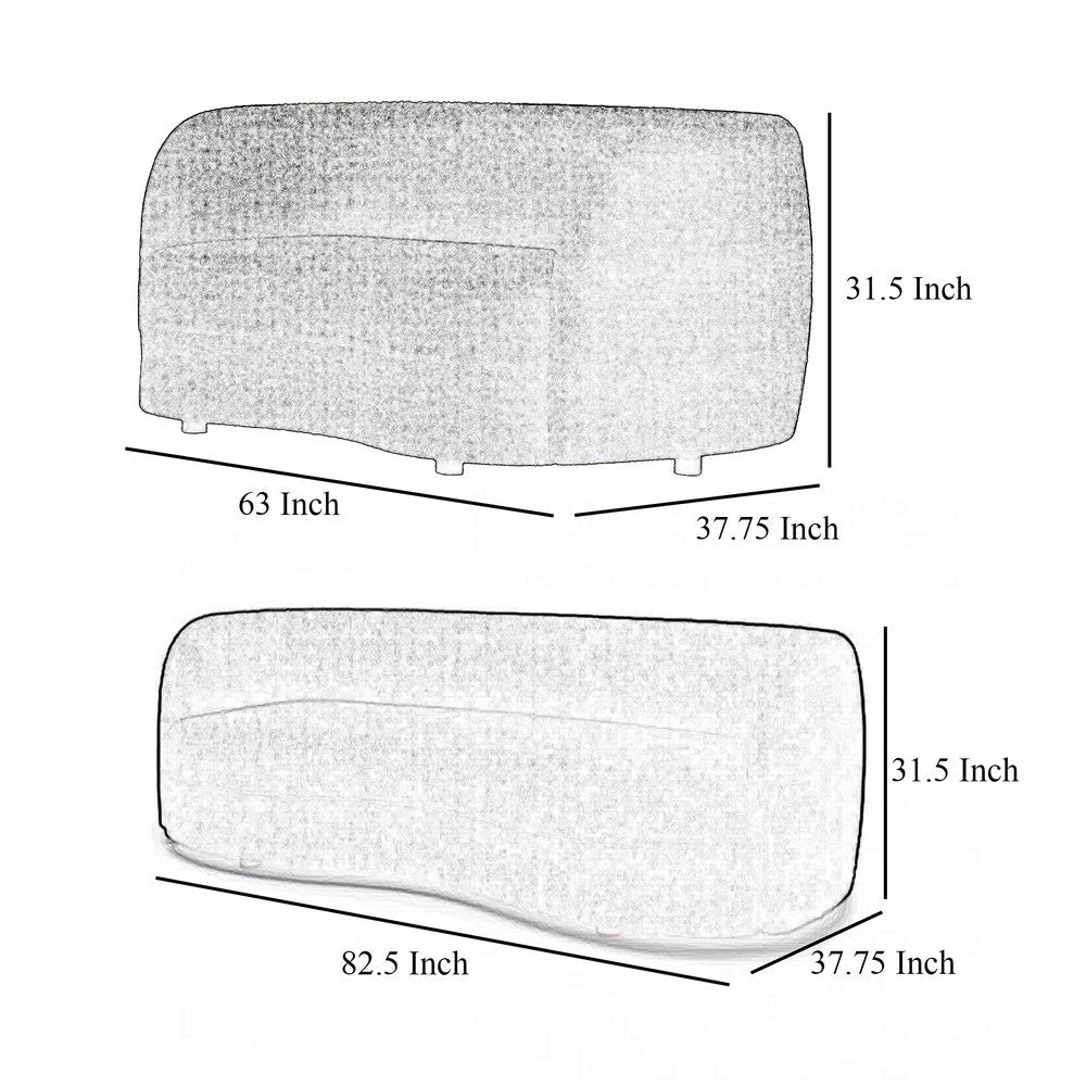 Srey 2pc Sofa and Loveseat Set White Boucle Curved Kidney Shape BM332554