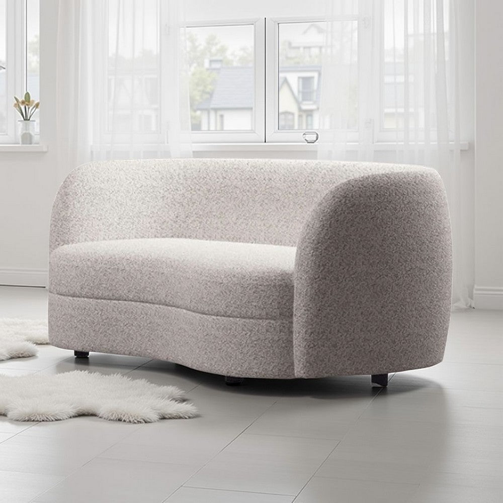 Srey 2pc Sofa and Loveseat Set, White Boucle, Curved Kidney Shape