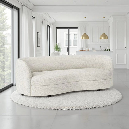 Srey Sofa, 84 Inch, Modern Plush White Boucle, Curved Kidney Shape
