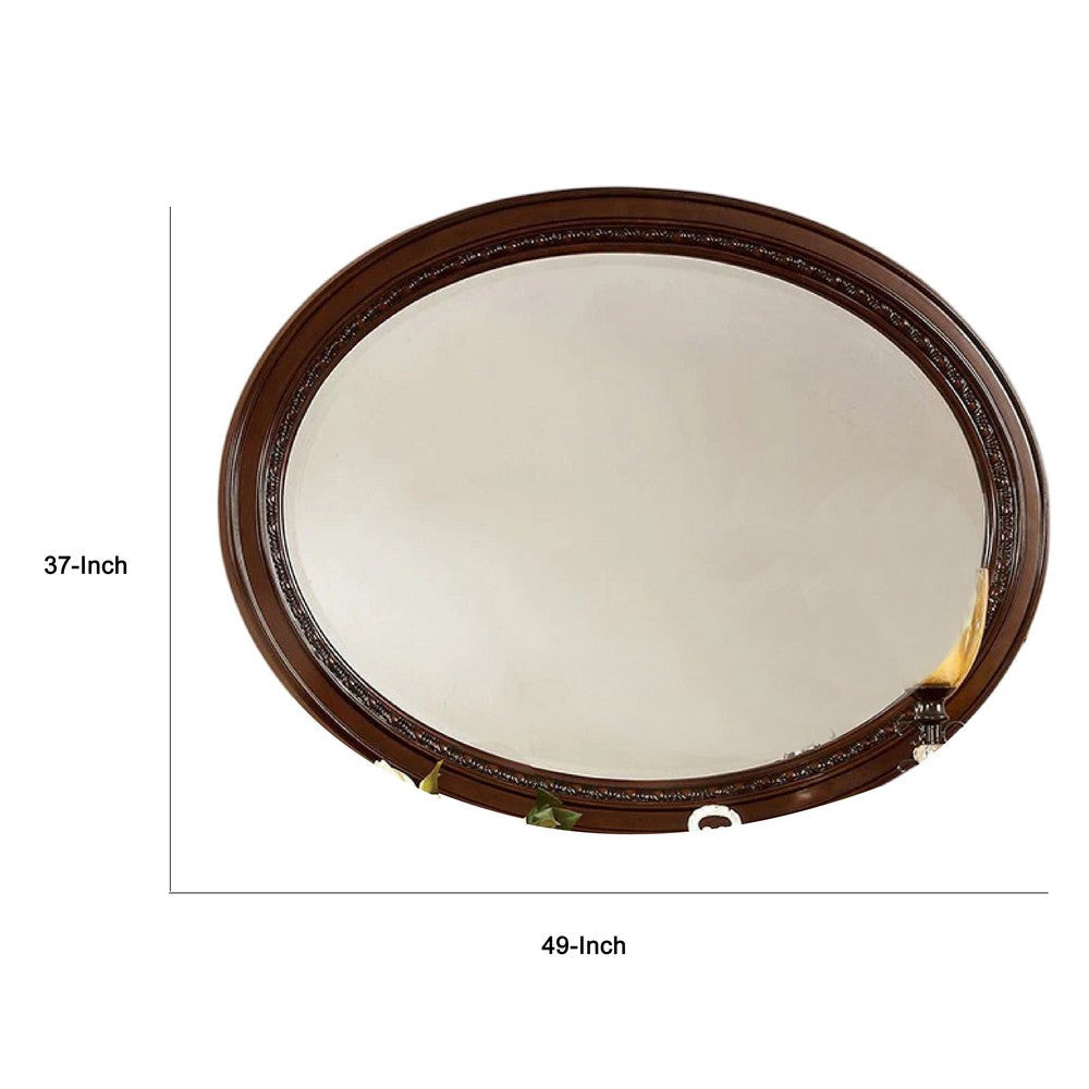 Lego Wall Mounting Mirror 49 Inch Cherry Brown Solid Wood Oval Frame BM332562