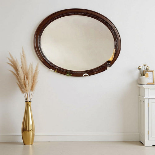 Lego Wall Mounting Mirror, 49 Inch Cherry Brown Solid Wood Oval Frame