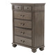 Recus Tall Dresser Chest, 6 Drawers w Brass Handles, Gray Solid Wood