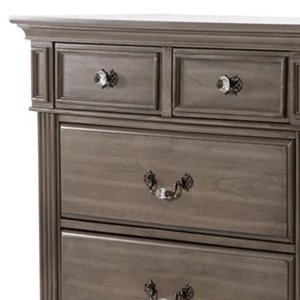 Recus Tall Dresser Chest 6 Drawers w Brass Handles Gray Solid Wood BM332563