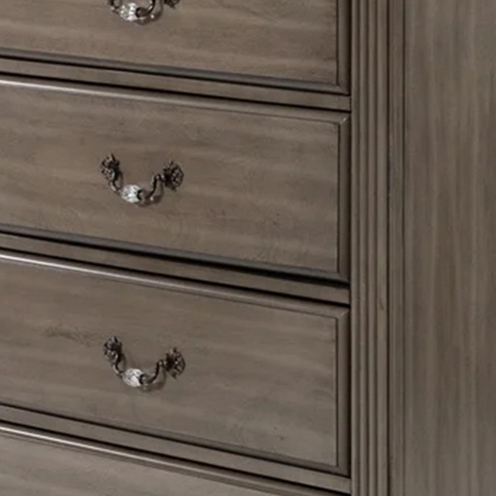 Recus Tall Dresser Chest 6 Drawers w Brass Handles Gray Solid Wood BM332563