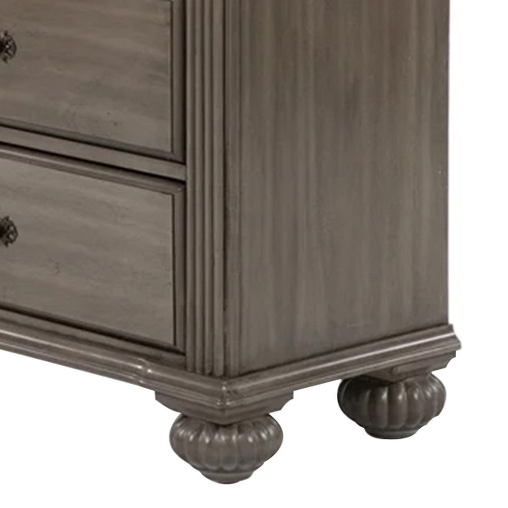 Recus Tall Dresser Chest 6 Drawers w Brass Handles Gray Solid Wood BM332563