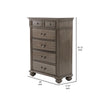 Recus Tall Dresser Chest 6 Drawers w Brass Handles Gray Solid Wood BM332563