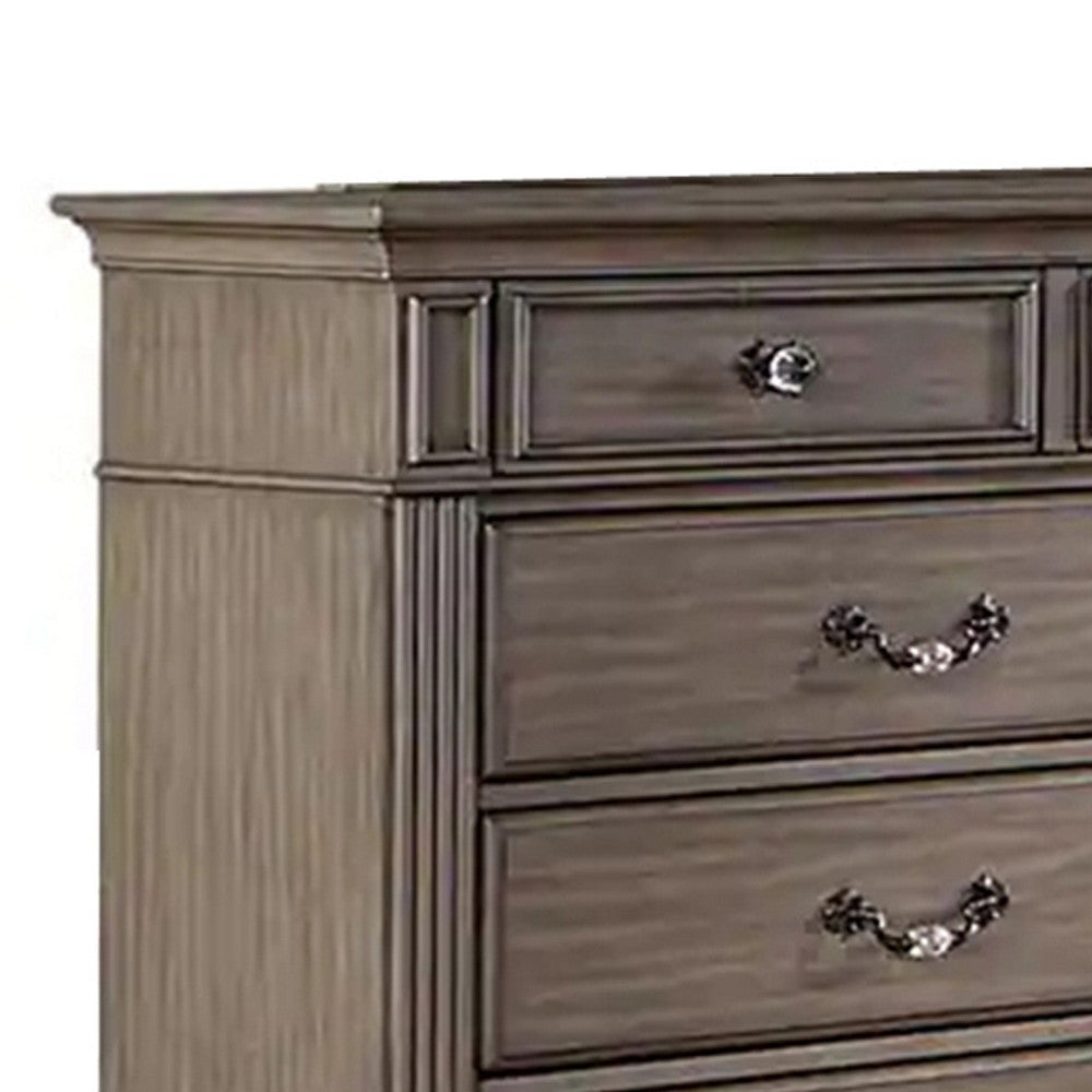 Recus Wide Dresser 9 Drawers with Brass Handles Gray Solid Wood BM332564