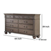 Recus Wide Dresser 9 Drawers with Brass Handles Gray Solid Wood BM332564