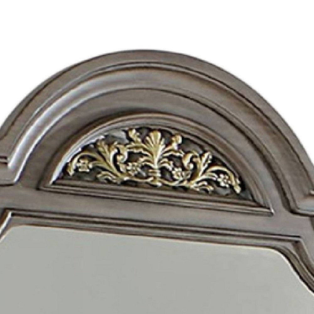 Recus Dresser Mirror 49 Inch Floral Arched Shape Gray Solid Wood