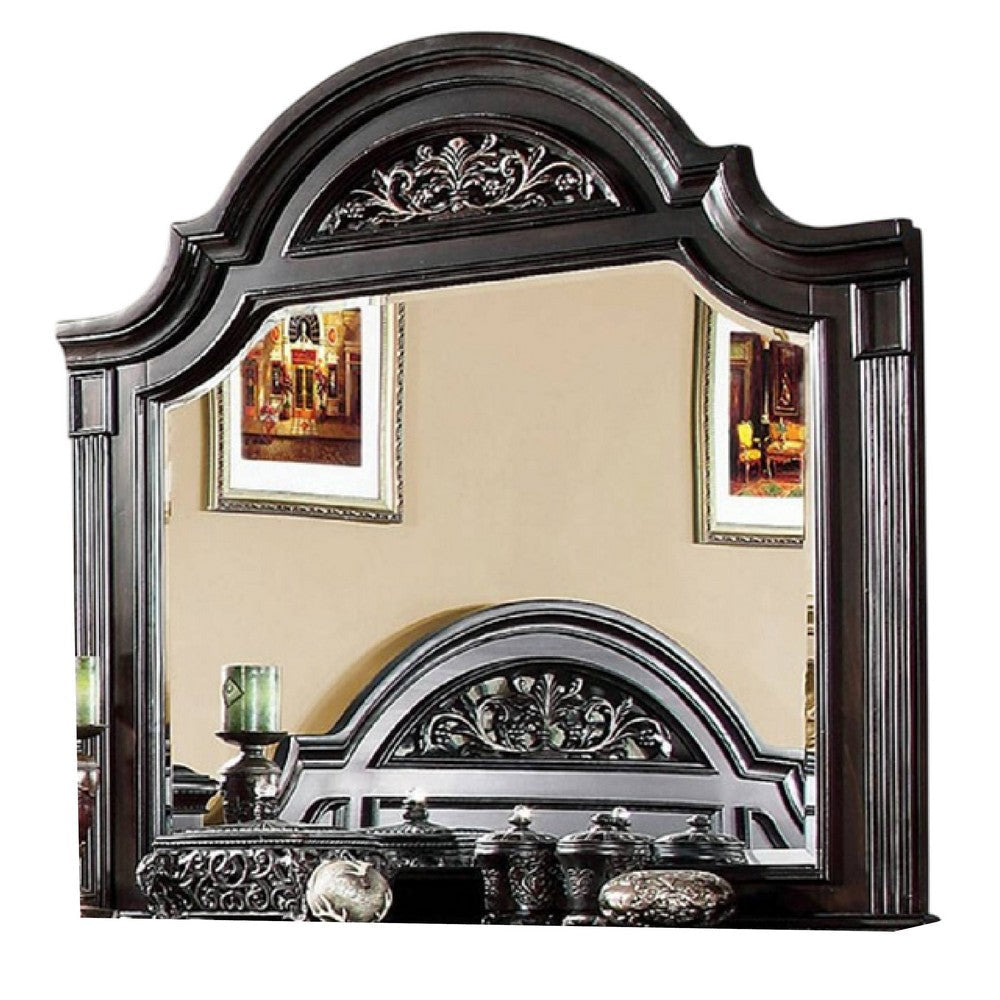 Recus Dresser Mirror 49 Inch Carved Floral Walnut Brown Solid Wood