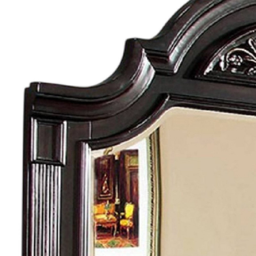 Recus Dresser Mirror 49 Inch Carved Floral Walnut Brown Solid Wood