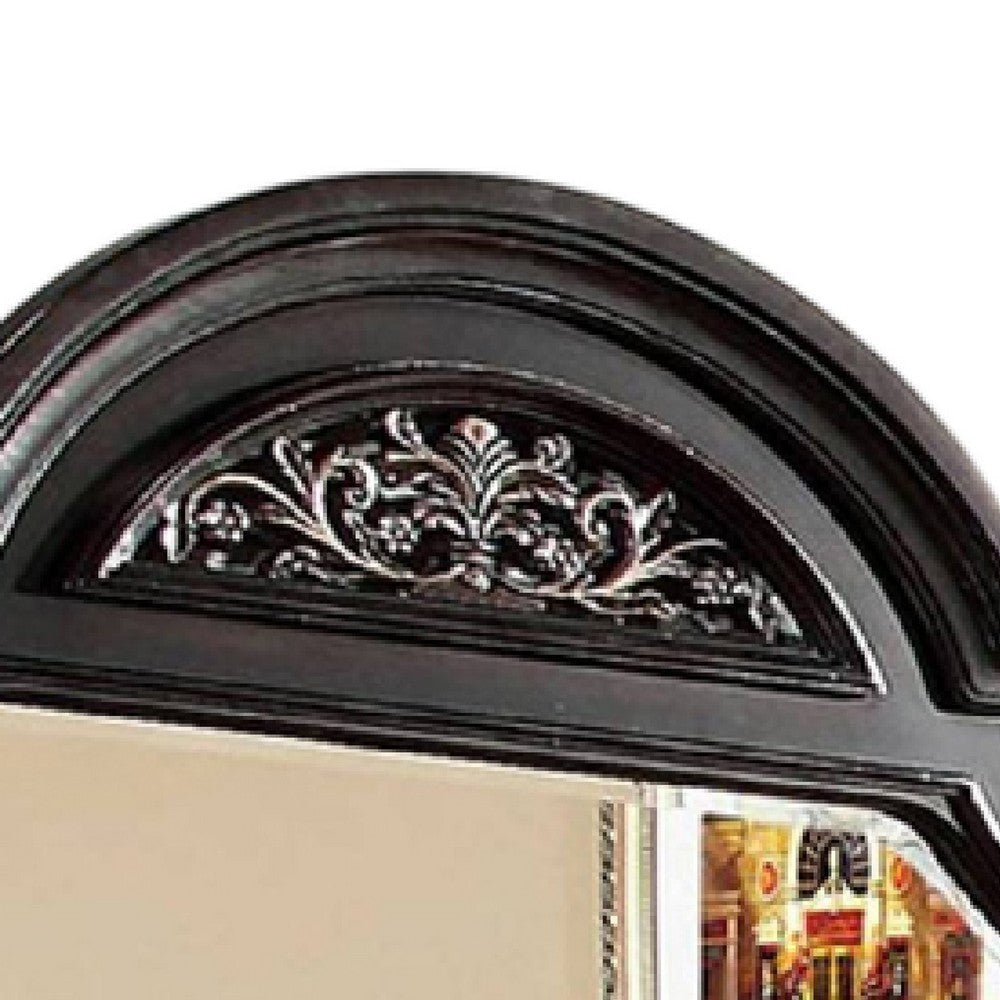 Recus Dresser Mirror 49 Inch Carved Floral Walnut Brown Solid Wood