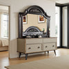Recus Dresser Mirror, 49 Inch Carved Floral Walnut Brown Solid Wood