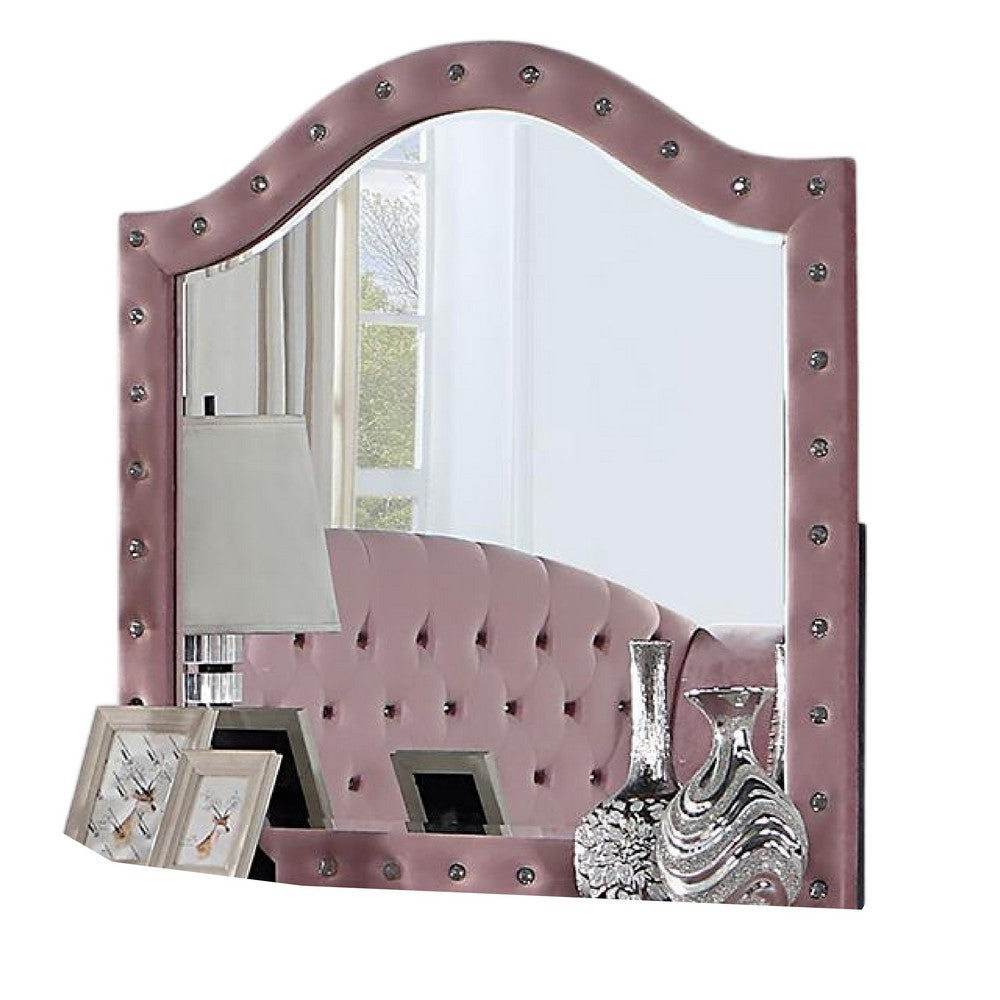 Zoha Dresser Mirror Crystal Tuft Pink Flannelette Upholstery 41 Inch BM332567