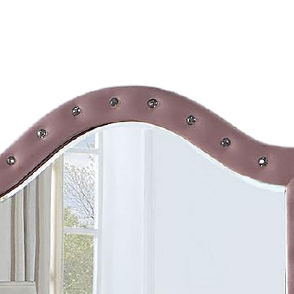 Zoha Dresser Mirror Crystal Tuft Pink Flannelette Upholstery 41 Inch BM332567