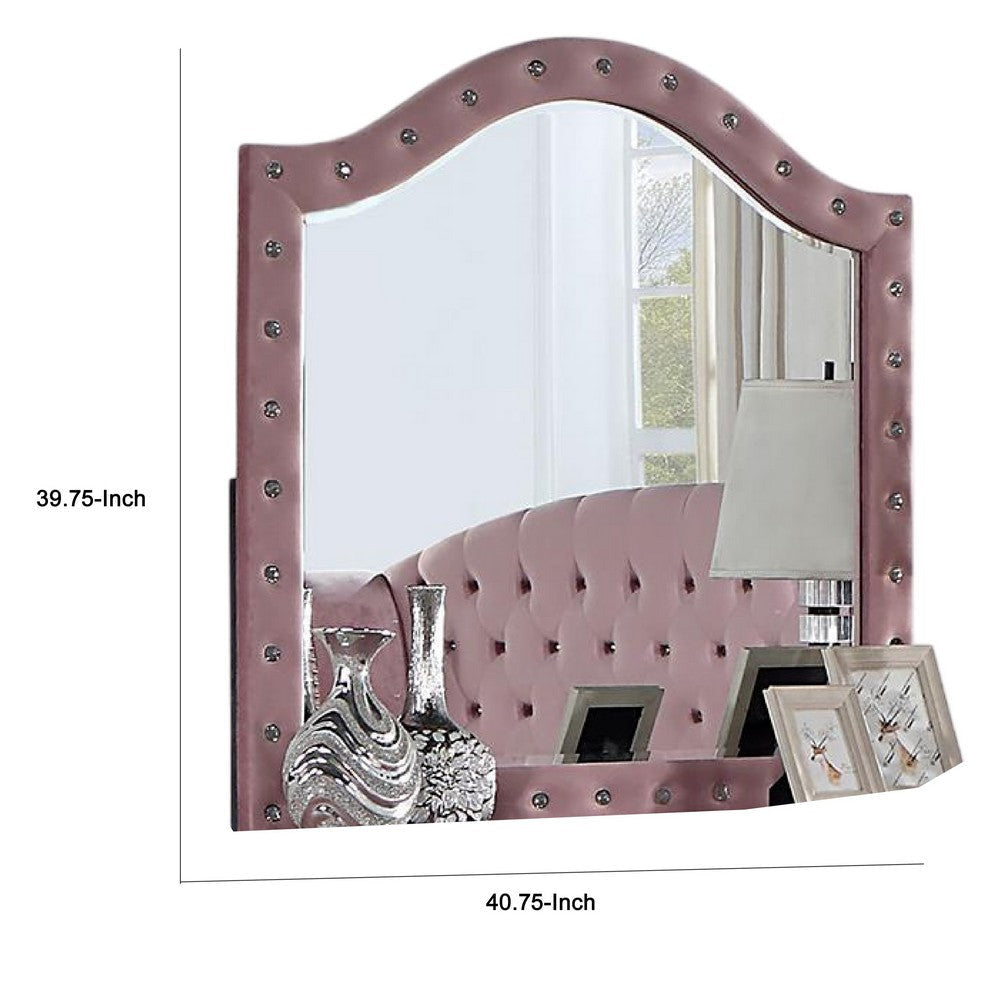 Zoha Dresser Mirror Crystal Tuft Pink Flannelette Upholstery 41 Inch BM332567