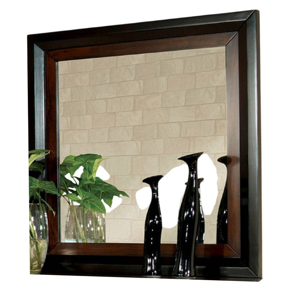Nera Dresser Mirror 38 Inch Dark Walnut Brown and Black Solid Wood BM332568